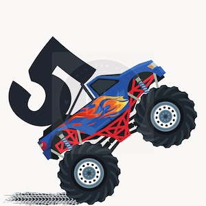 5. Geburtstag Monstertruck PNG, Monstertruck PNG, Fünfter Geburtstag Png, Jungen Geburtstag Shirt PNG, Silhouette, digitaler Download transparent