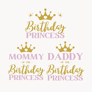 Pacote de PNG de Princesa de Aniversário, Mamãe da Princesa de Aniversário, Papai da Princesa de Aniversário, Camisa de Festa de Aniversário, Camisas de Aniversário Combinando