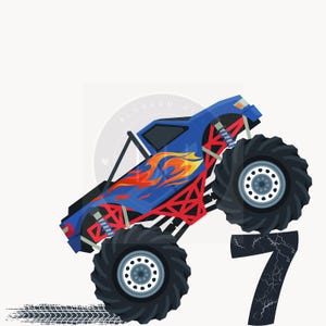 7. Geburtstag Monstertruck PNG, Monstertruck PNG, Siebenter Geburtstag Png, Jungen Geburtstag Shirt PNG, Silhouette, Digital Download transparent