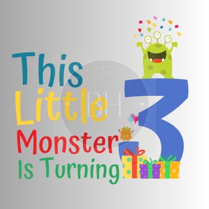 Dit kleine monster draait 3 png, schattig monster png, derde verjaardag svg, jongens verjaardag shirt png, digitale download transparante achtergrond