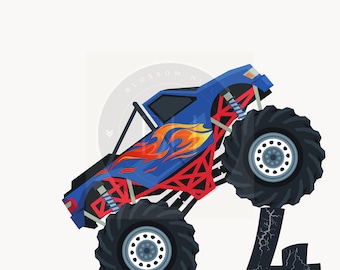 4th Birthday Monster Truck PNG: Boys Birthday Shirt (Digital Download)