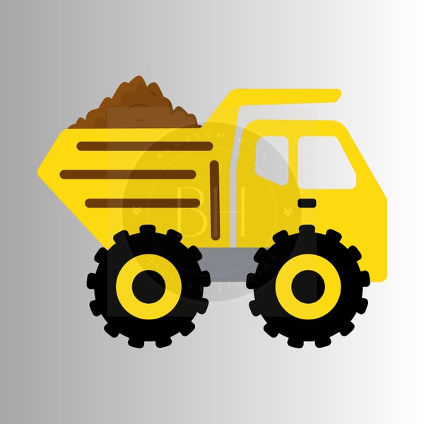 Dump Truck SVG, Toy Dump Truck SVG, Clipart, Dump Truck Clipart, Instant Download, Yellow Truck PNG, Digital Art, Dump Truck with Dirt Load