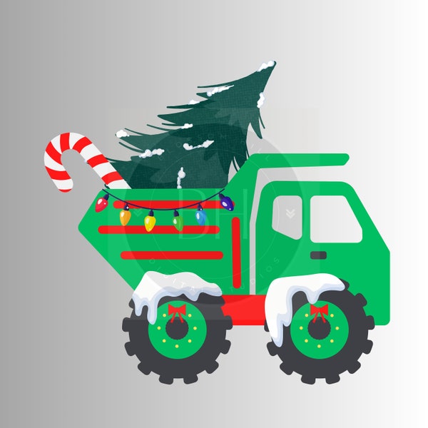 Christmas Dump Truck, Christmas Card Clipart, Instant Download, Kids Dump Truck PNG, Transparent Background, Holiday Dump Truck, Christmas