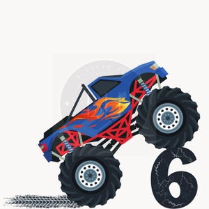 6e verjaardag monstertruck png, monstertruck png, zesde verjaardag png, jongens verjaardagsshirt png, silhouet, digitale download transparant