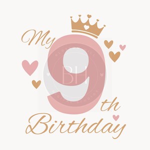 Mon 9e anniversaire fille SVG - Bonjour neuf SVG - neuvième anniversaire SVG - téléchargement numérique - anniversaire fille Design - mon 9e anniversaire png, filles 9e