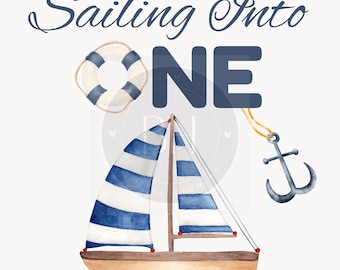 Primo compleanno nautico PNG: tema vela (download digitale)