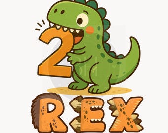 Zwei Rex Dinosaurier PNG: 2nd-Geburtstag-Party-Thema (Digitaler Download