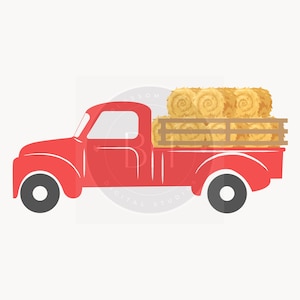 Red Truck with Hay Bales Clipart (SVG, PNG Digital Download)