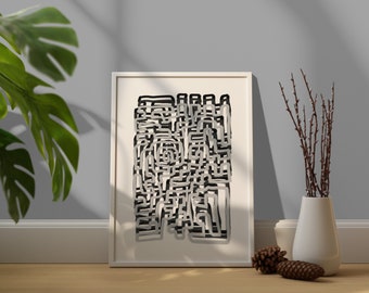 Labyrinth Black&Gray Abstract Modern Wall Art, Modern, Minimalist, Living room, Bedroom, Printable Digital Instant Download