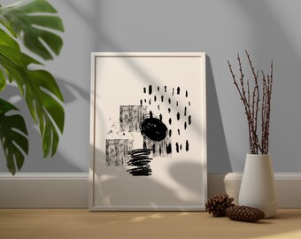 Abstract Stamps Black White Drawing Modern Wall Art, Modern, Minimalist, Living room, Bedroom, Printable Digital Instant Download