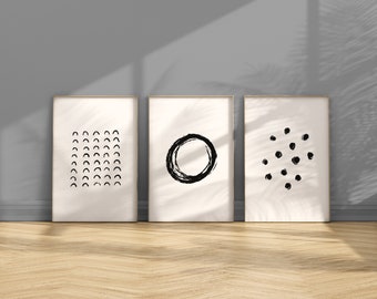 Black Abstract Drawings, Set of 3 Wall Art, Black&White, Modern, Minimalist, Living room, Bedroom, Printable Digital Instant Download