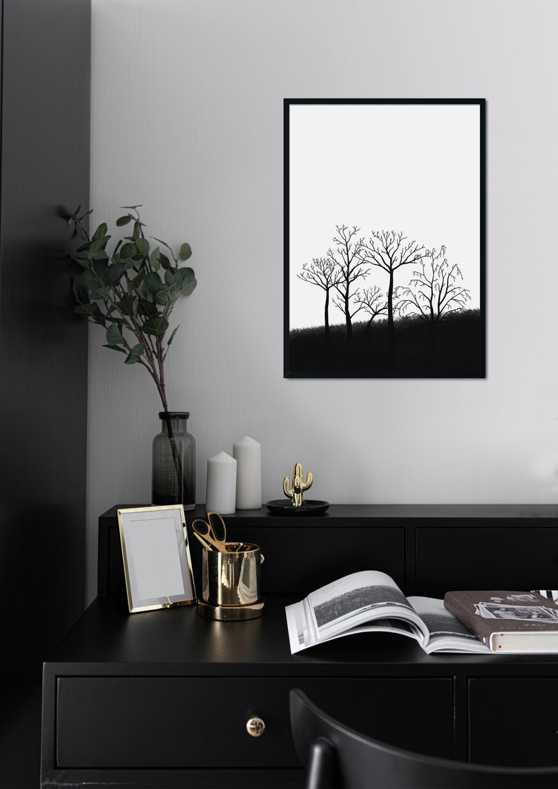 Abstract Trees, Nature, Black White Drawing Modern Wall Art, Modern, Minimalist, Living room, Bedroom, Printable Digital Instant Download image 9