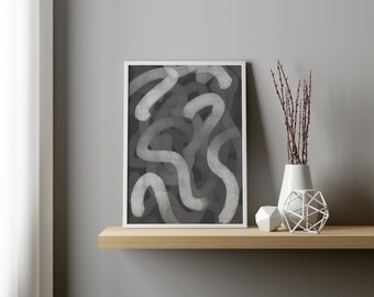 Abstract Lines Gray Wall Art, Modern, Minimalist, Living room, Bedroom, Printable Digital Instant Download