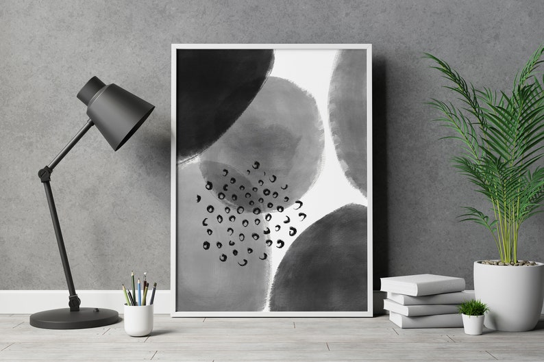 Black Gray Abstract Drawing Wall Art, Modern, Minimalist, Living room, Bedroom, Printable Digital Instant Download image 2