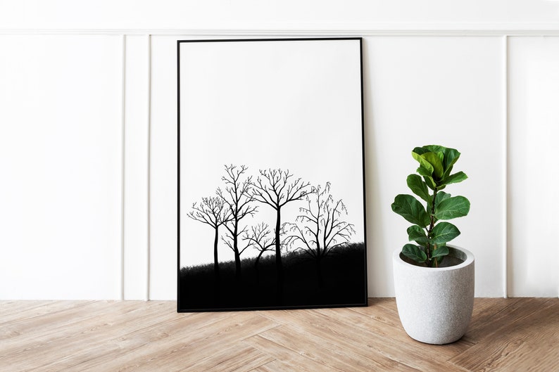 Abstract Trees, Nature, Black White Drawing Modern Wall Art, Modern, Minimalist, Living room, Bedroom, Printable Digital Instant Download image 6