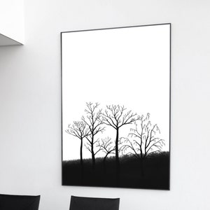 Abstract Trees, Nature, Black White Drawing Modern Wall Art, Modern, Minimalist, Living room, Bedroom, Printable Digital Instant Download image 2