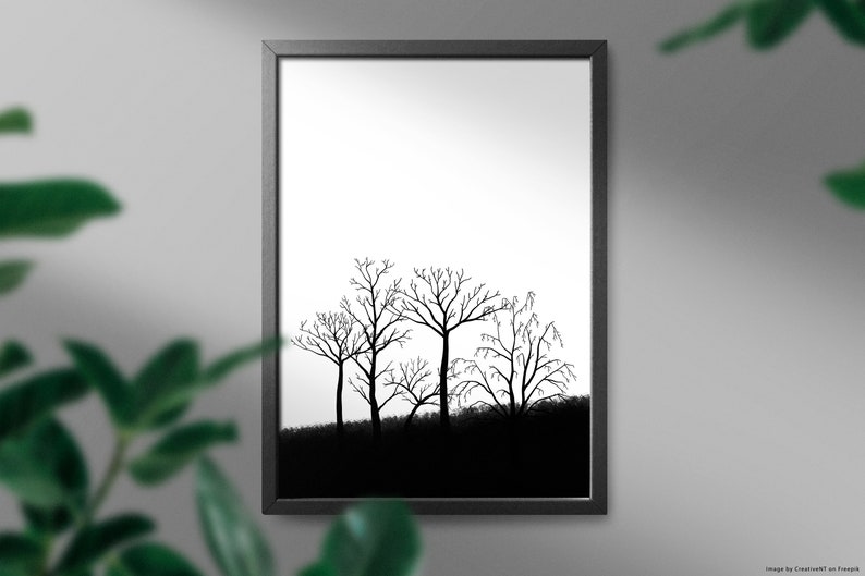Abstract Trees, Nature, Black White Drawing Modern Wall Art, Modern, Minimalist, Living room, Bedroom, Printable Digital Instant Download image 4
