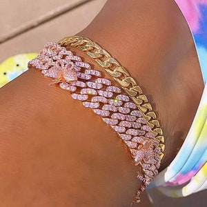 ICED OUT Butterfly Anklet Bracelet Crystal Cuban Chain Fashion Shiny Bling Butterfly Charm Anklet Foot Jewelry For Women Birthday Gift image 3