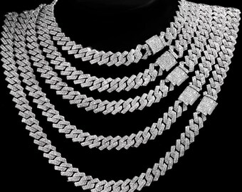 ICED OUT Bling Prong Miami Rhinestone Cuban Link Necklace Chain Full Crystal Clasp Drippy Necklace Bracelet Birthday gift for Him And Her