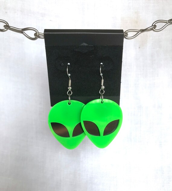 Green Alien Head Earrings: Stainless Steel Hooks - image 6