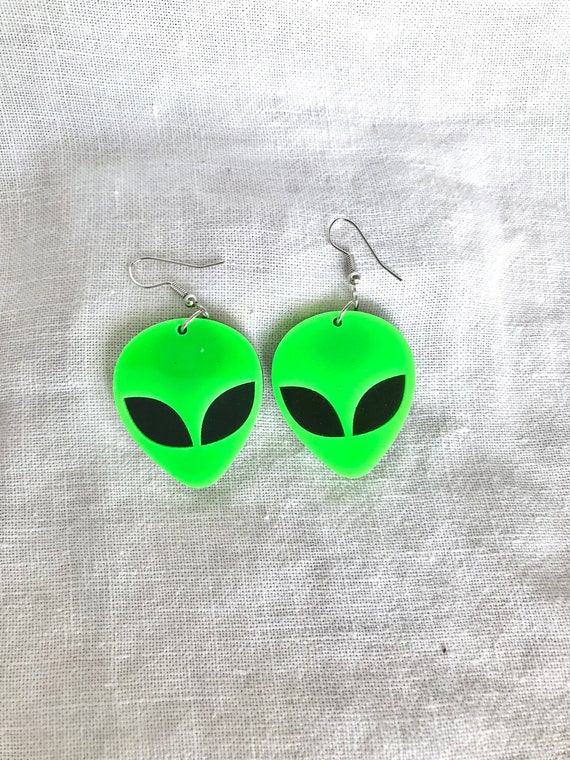 Green Alien Head Earrings: Stainless Steel Hooks - image 4