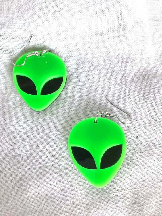 Green Alien Head Earrings: Stainless Steel Hooks - image 3