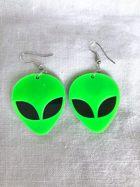 Green Alien Head Earrings: Stainless Steel Hooks - image 2