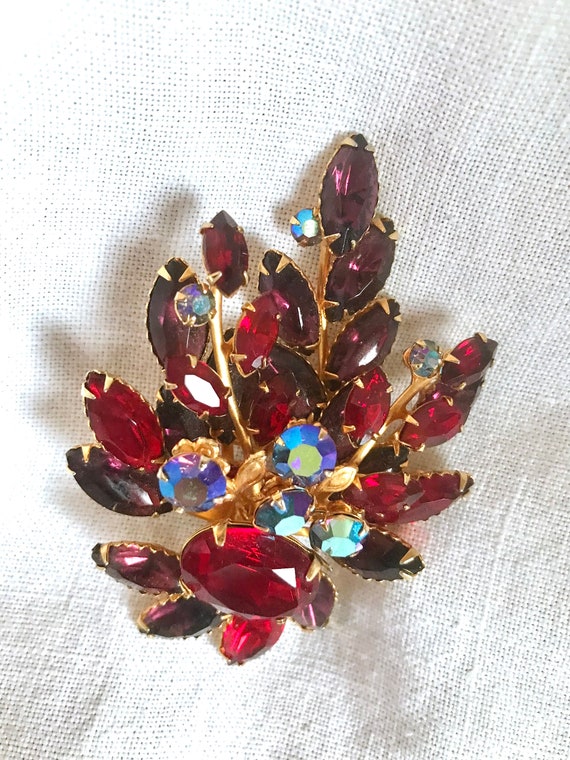 Vintage Red Rhinestone Brooch/Pin - image 3