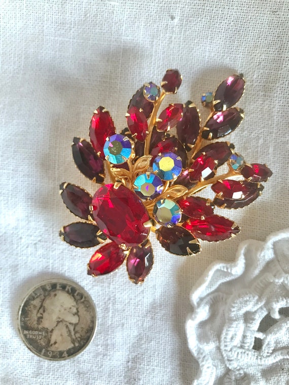 Vintage Red Rhinestone Brooch/Pin - image 8