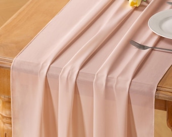 Set Of 12 Up-Cycled Light Peachy Pink Chiffon Table Runners
