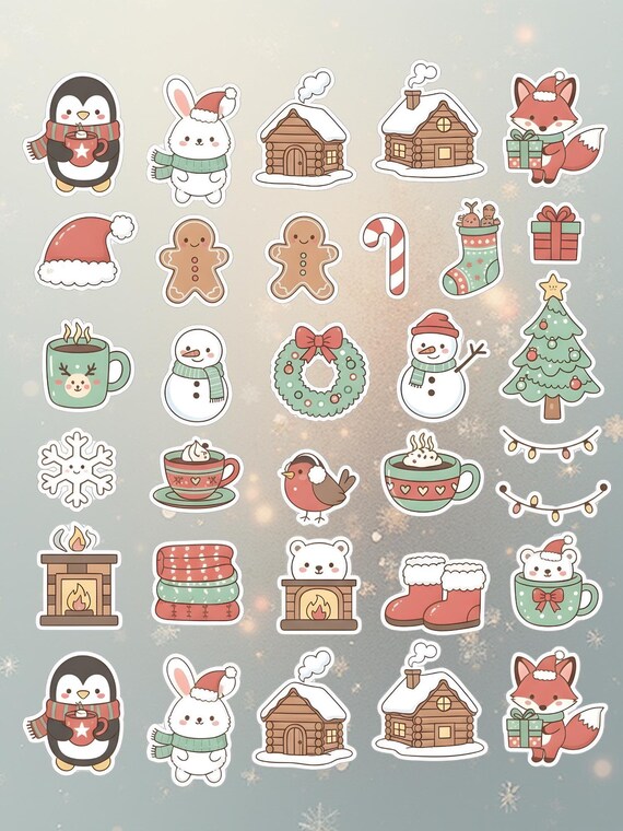 Winter Christmas Kawaii Stickers - Waterproof Vinyl Decals