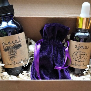 Pineal Detox & Third Eye Activation Kit Quantum DNA Upgrade Includes Two Formulas with Amethyst Quartz and Lavender Filled Velvet Pouch image 2