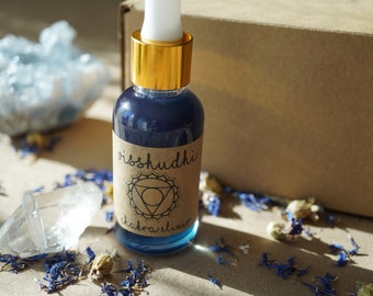 Visshudhi | Thyroid Tonic | Throat Chakra Elixir | Potent High Frequency Formula with Irish Moss, Blue Spirulina, Flower & Gemstone Essences