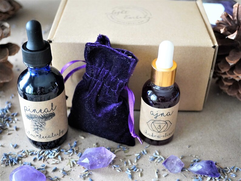 Pineal Detox & Third Eye Activation Kit Quantum DNA Upgrade Includes Two Formulas with Amethyst Quartz and Lavender Filled Velvet Pouch image 7