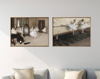 Pintura de bailarina de balé, arte de parede, dançarinos, conjunto de 2 lindos, antigos, vintage, Edgar Degas, clássico, vitoriano, decoração de casa para moldura EDDE