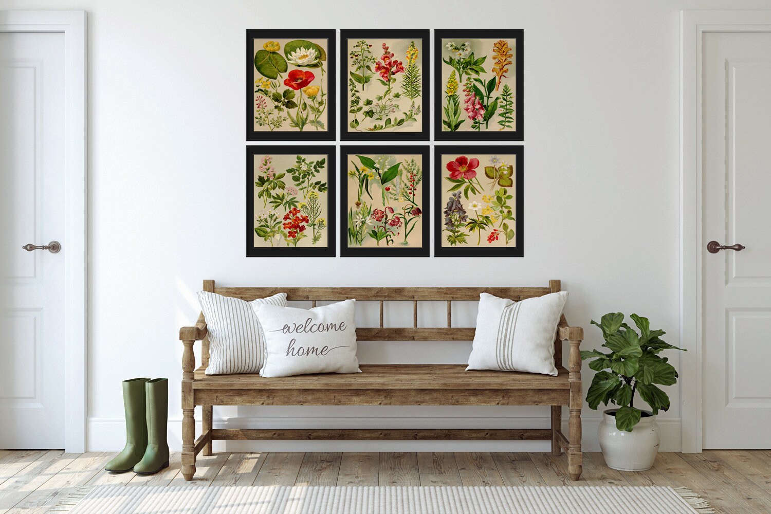 Wildflower Botanical Prints Wall Art Set of 6 Beautiful Antique Vintage ...