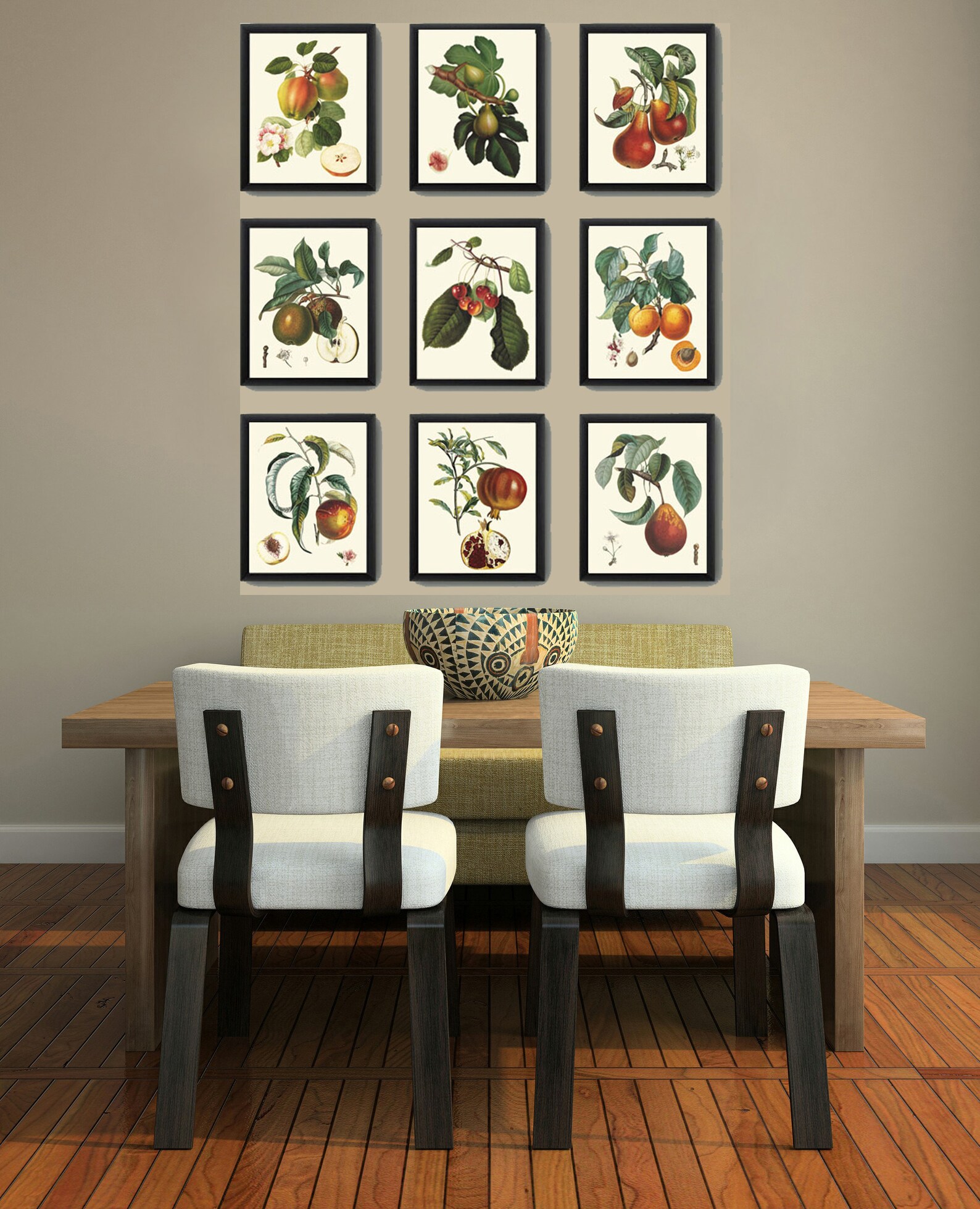 Vintage Fruit Wall Art Set of 9 Prints Kitchen Dining Room Beautiful