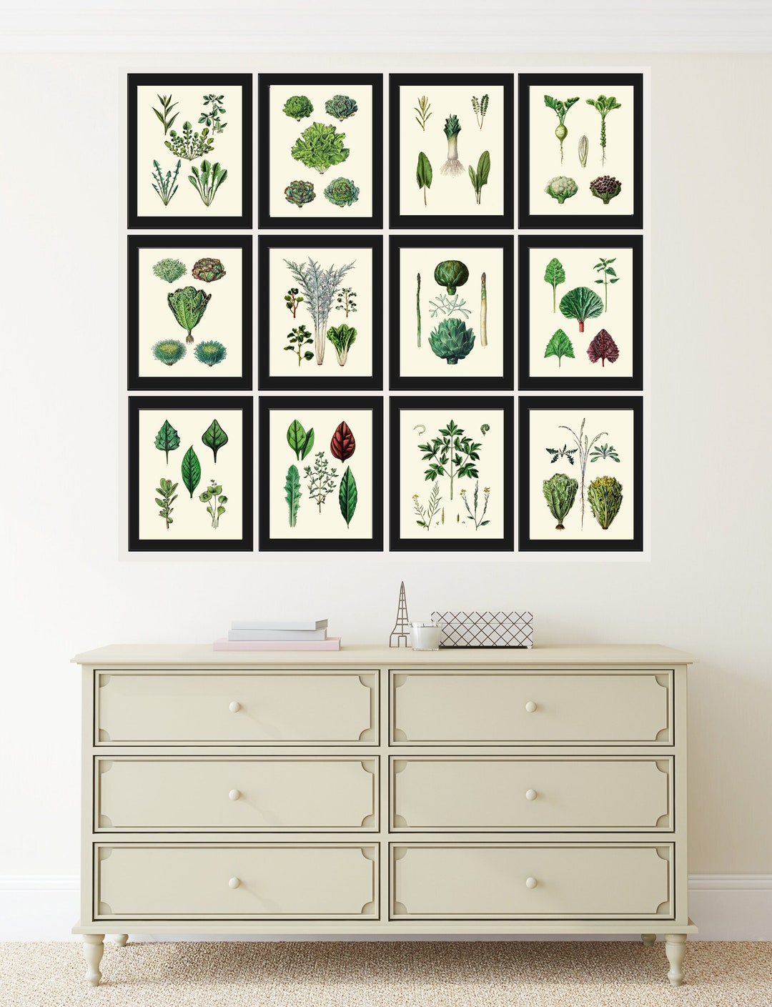 kitchen wall decor art prints - botanical prints -... Kitchen Dining Room Wall Art Vegetable Prints Salad Leaf Set of 12 ...