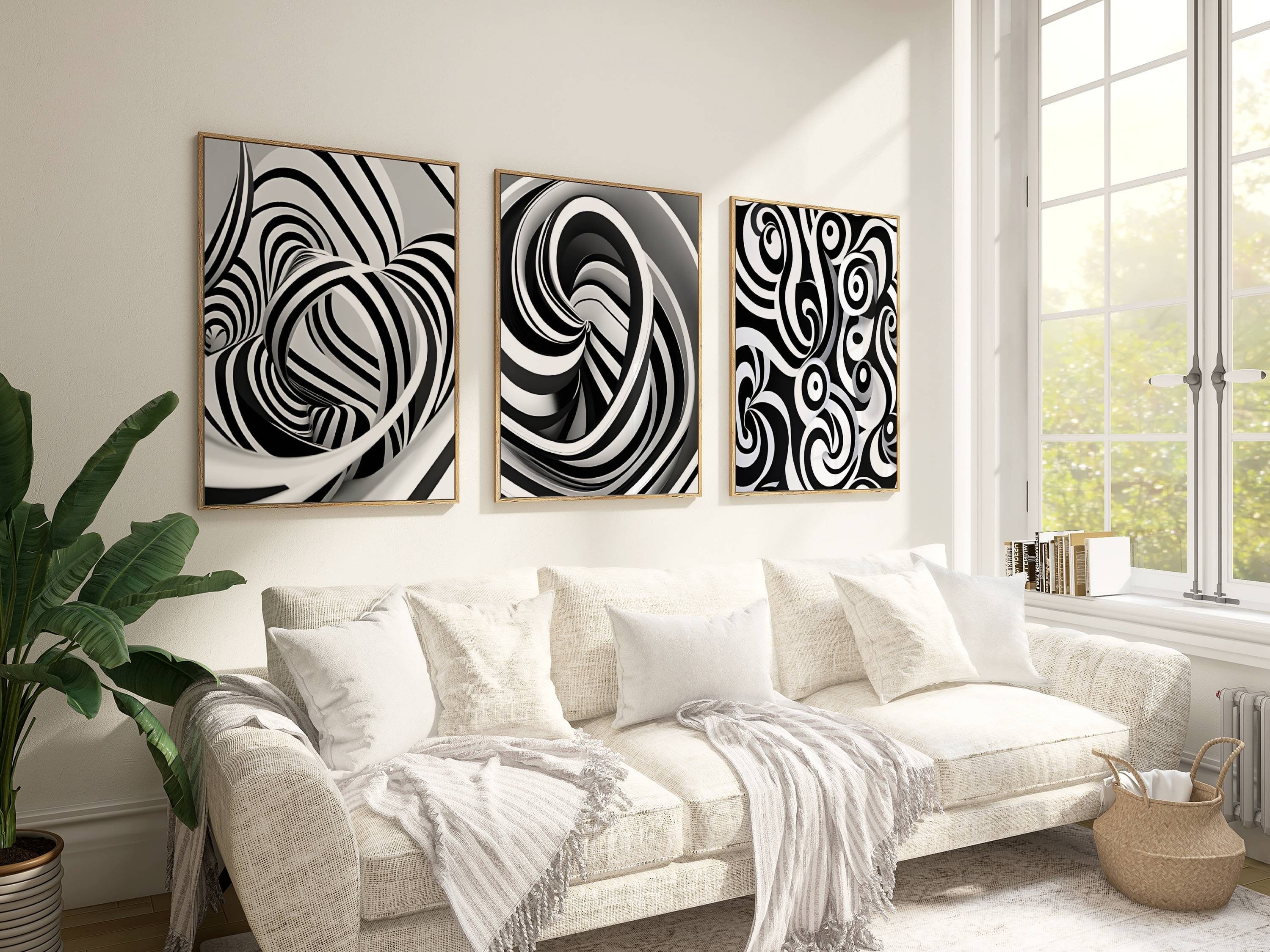 Mid Century Modern Wall Art Set of 3 Prints Minimalist Abstract Black ...