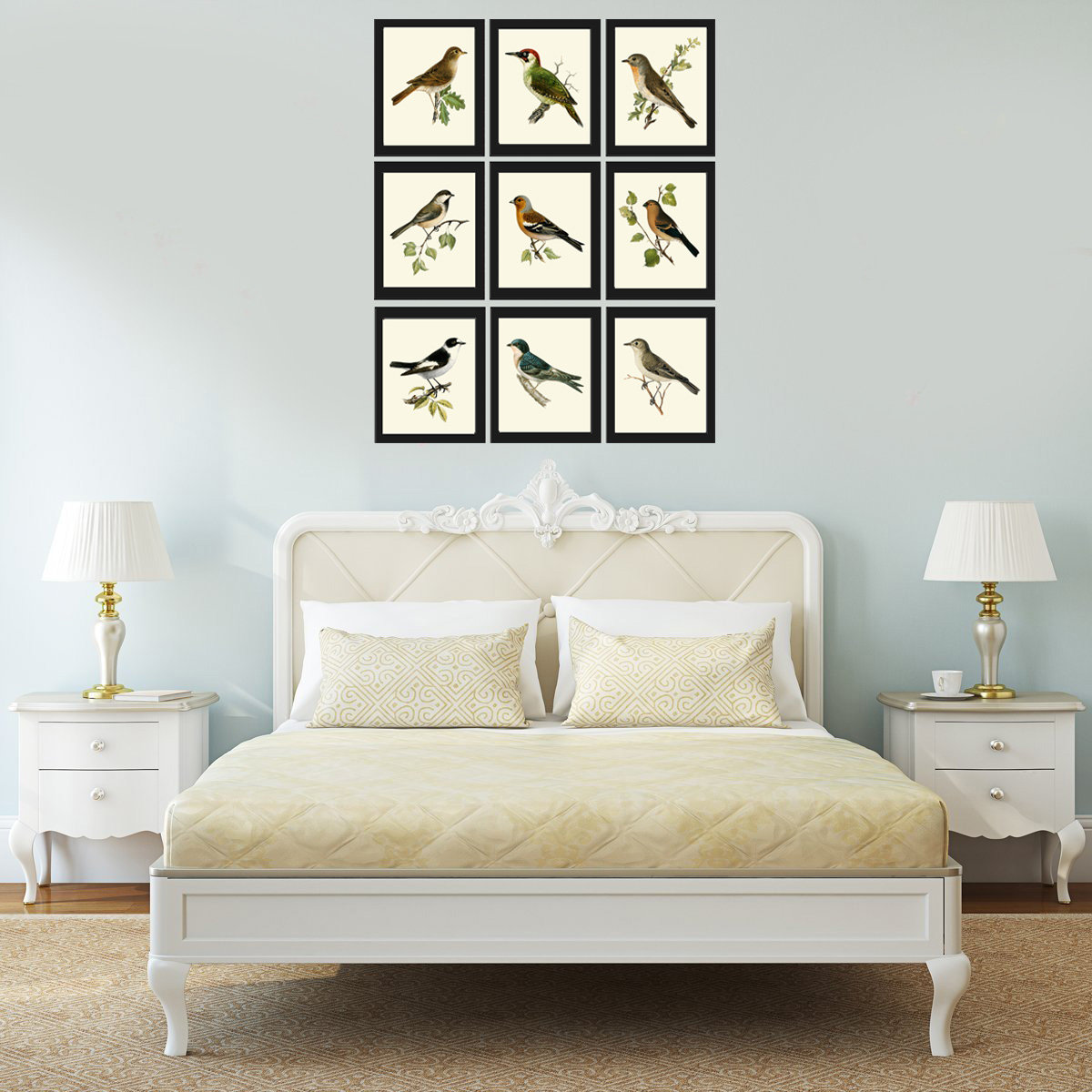 Vintage Bird Prints Wall Art Decor Set of 9 Beautiful Antique Farmhouse ...