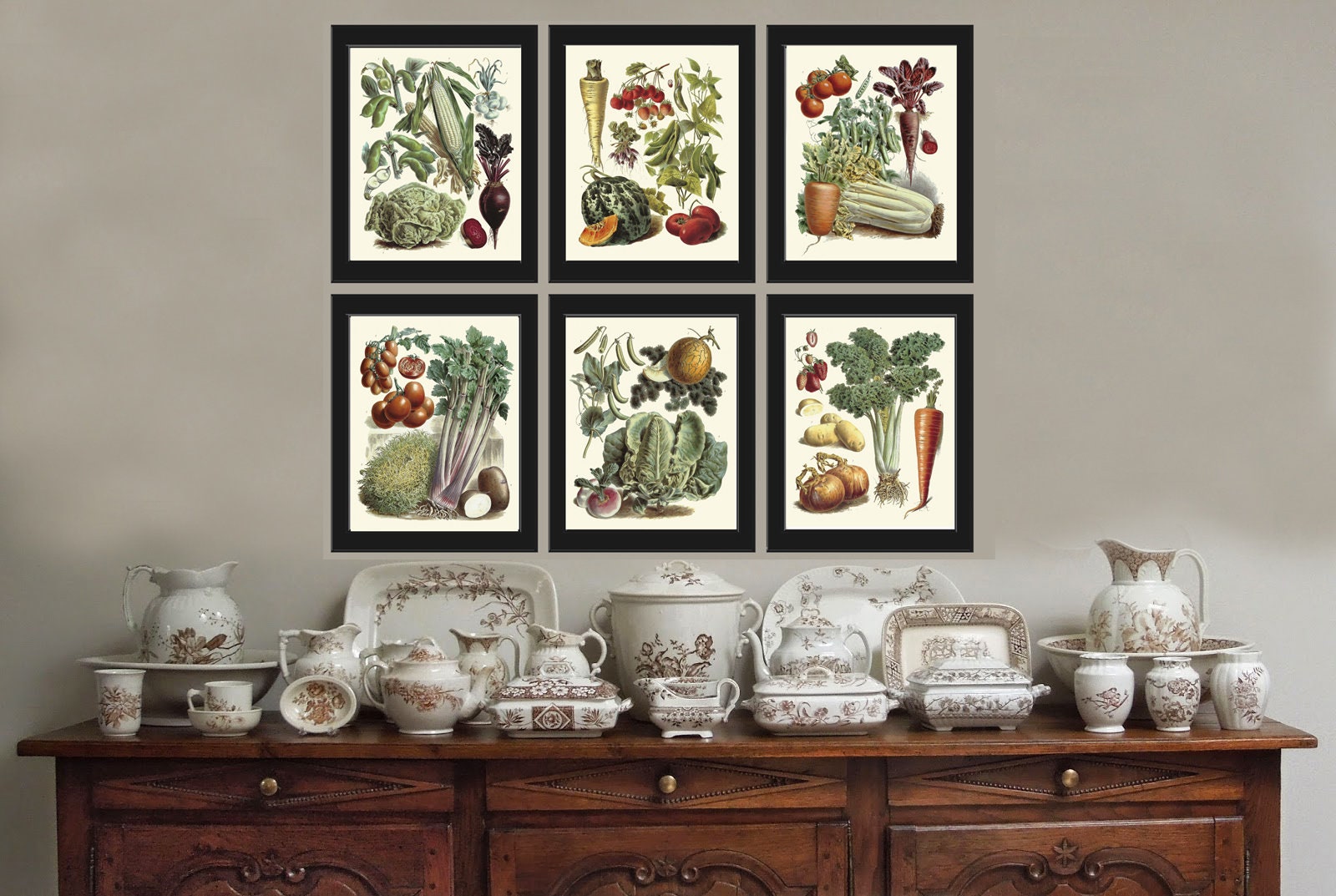 Vintage Garden Prints Wall Art Set of 6 Beautiful Antique Kitchen ...