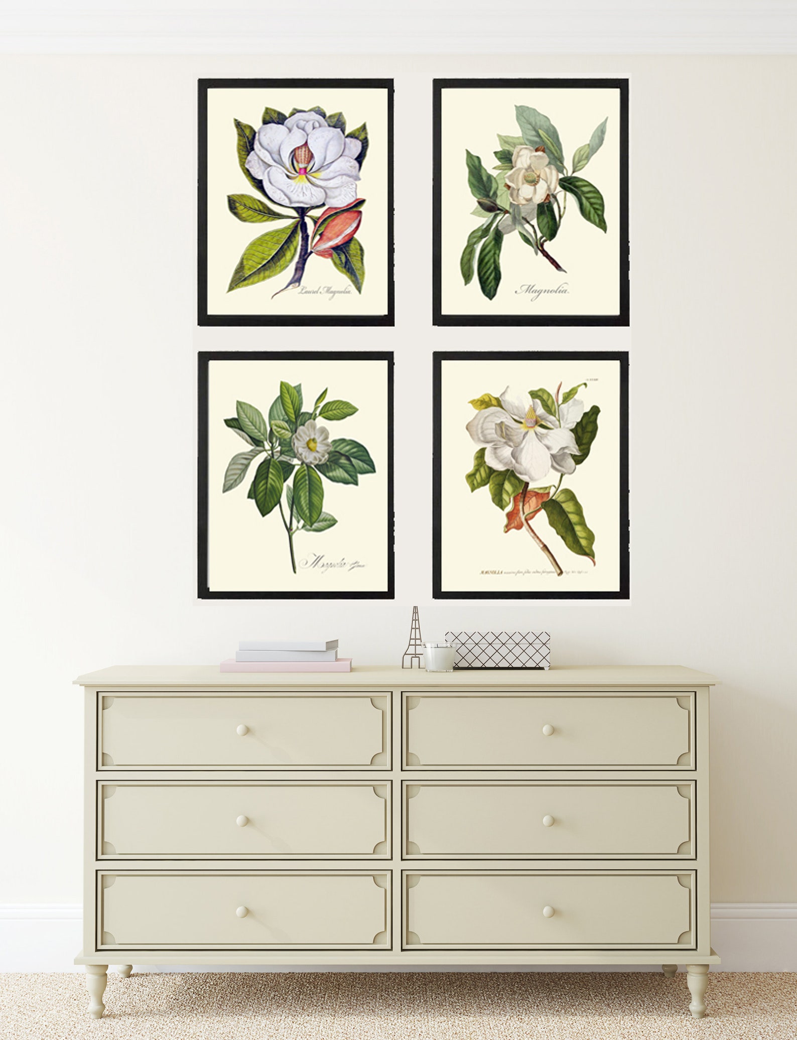 Blooming Magnolia Tree White Flowers Botanical Print Set of 4 Prints ...