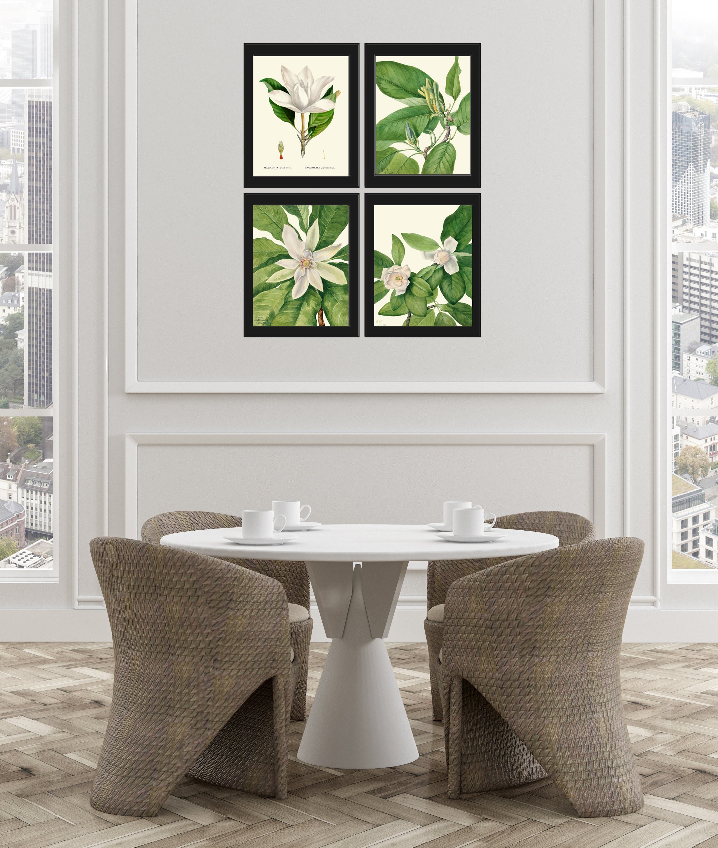 Magnolia Tree Flowers Wall Art Decor Set of 4 Prints Beautiful Antique ...