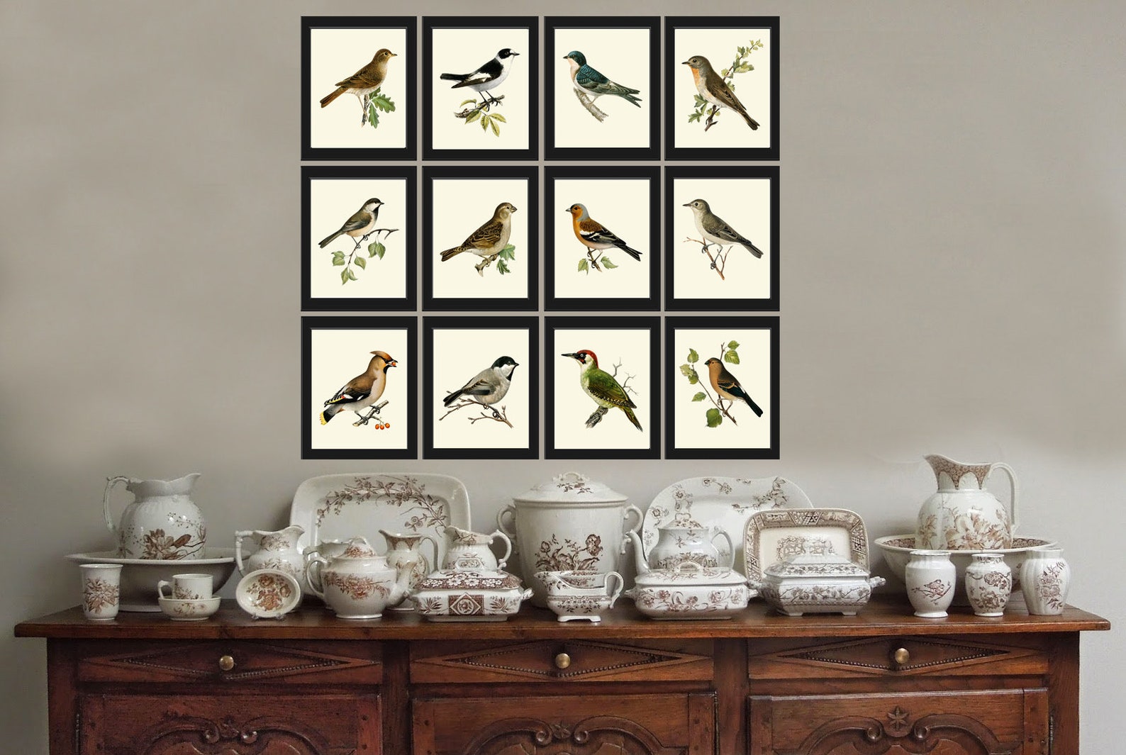 Bird Wall Art Set of 12 Prints Beautiful Antique Vintage Songbirds Bird ...