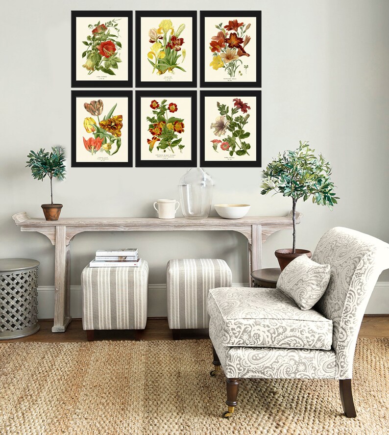 Botanical Prints Wall Decor Art Set of 6 Beautiful Vintage Antique ...