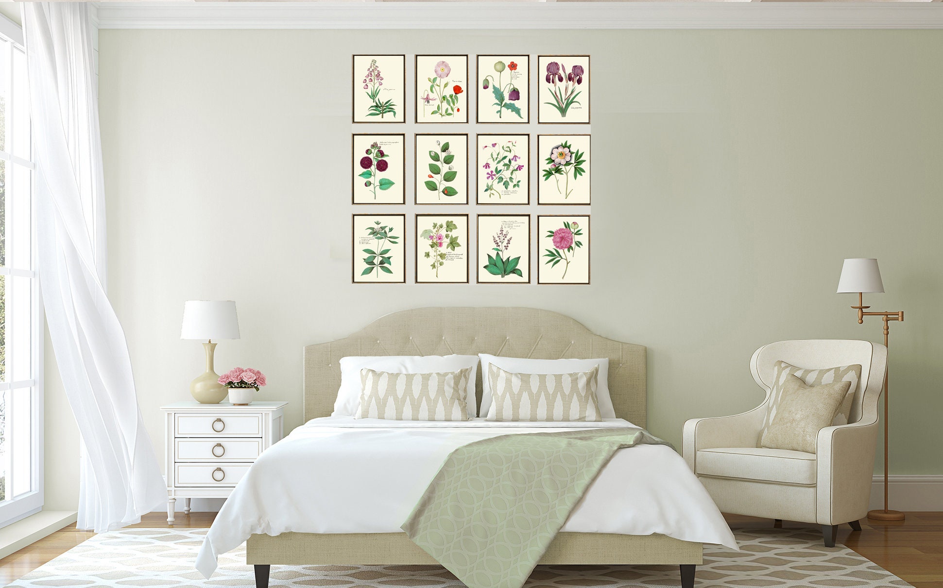 Botanical Prints Home Decor Wall Art Set of 12 Prints Beautiful Bedroom ...