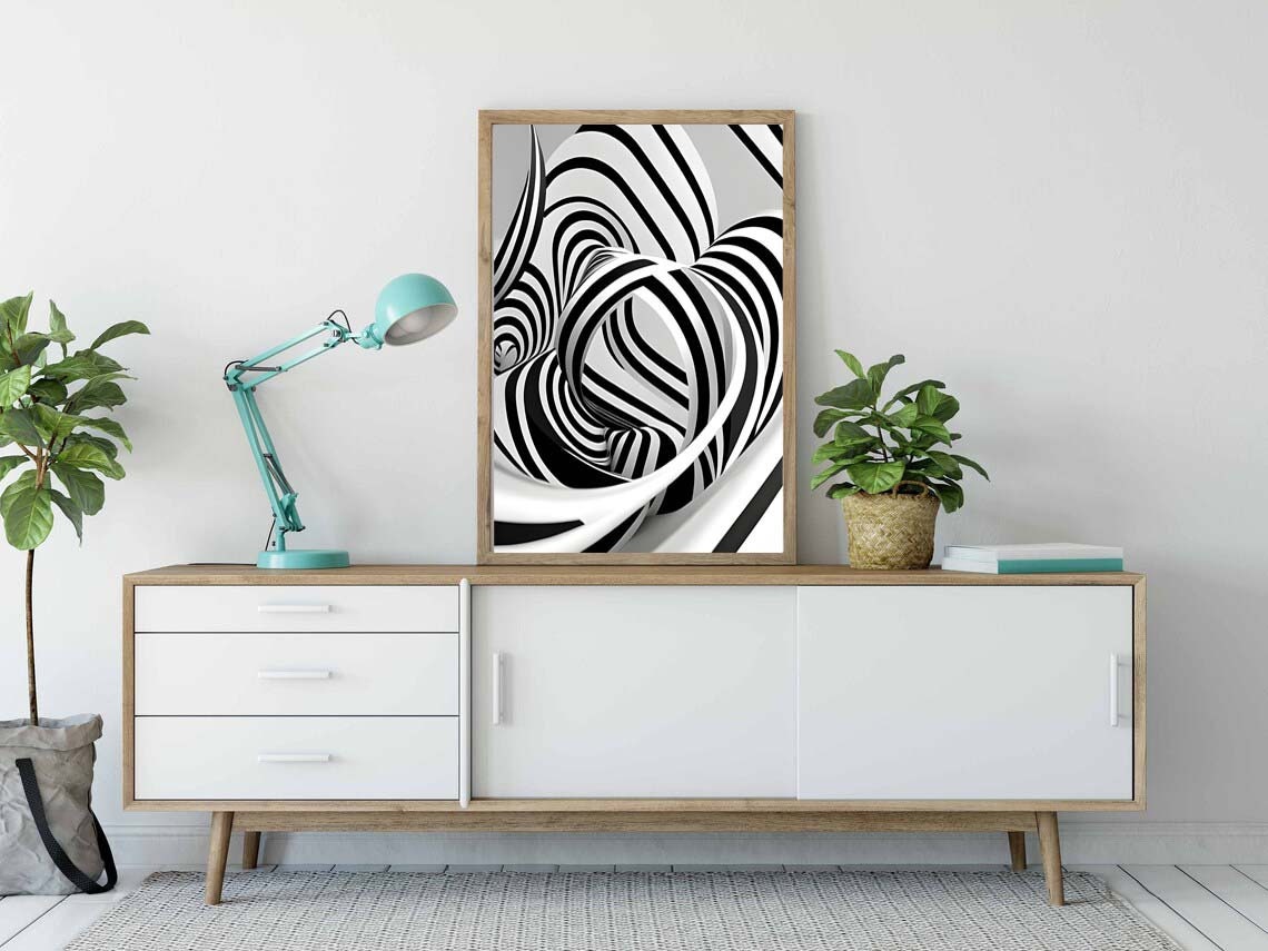 Mid Century Modern Wall Art Set of 3 Prints Minimalist Abstract Black ...