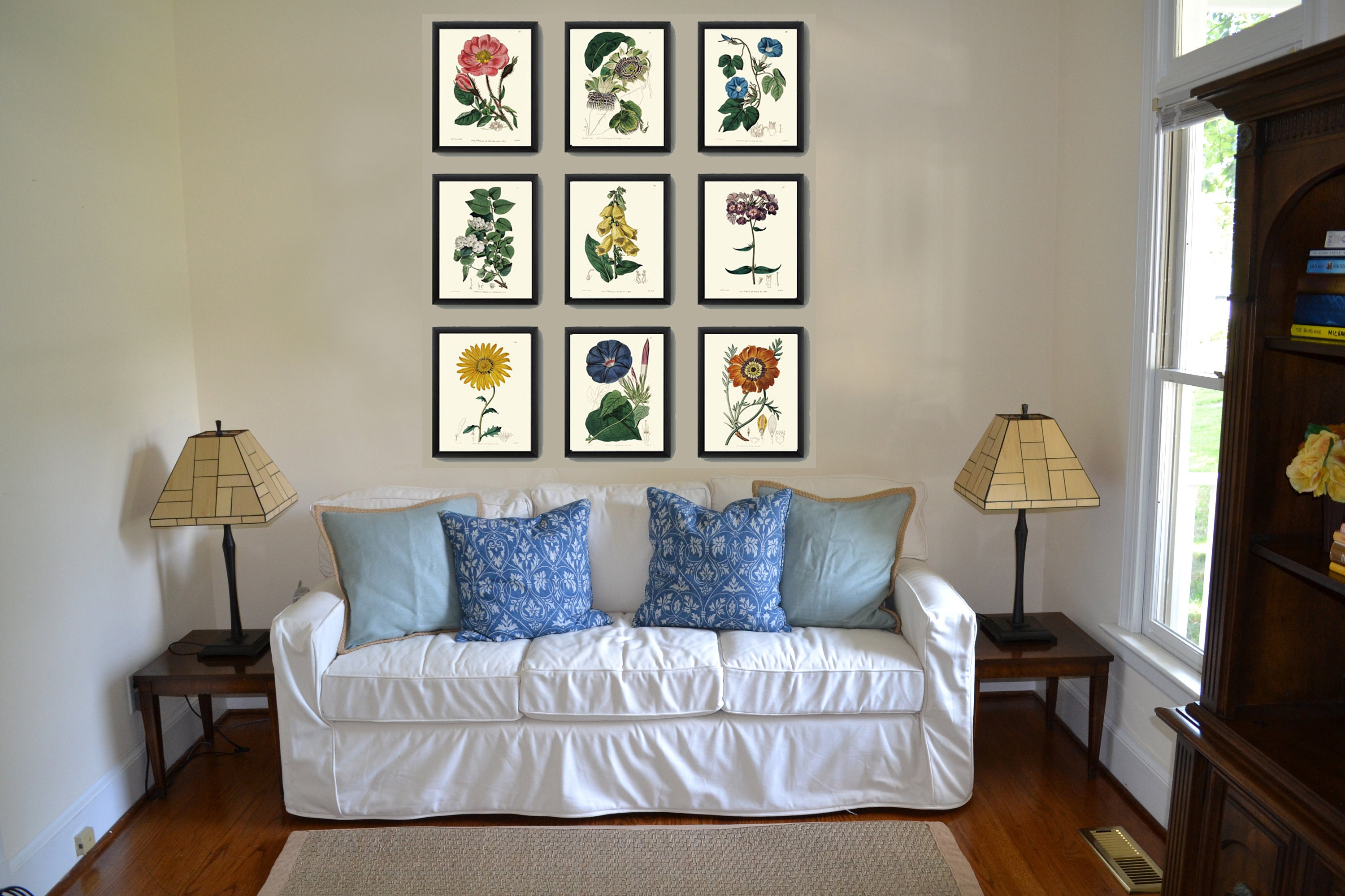 Botanical Prints Wall Art Set of 9 Beautiful Antique Vintage Phlox Rose ...