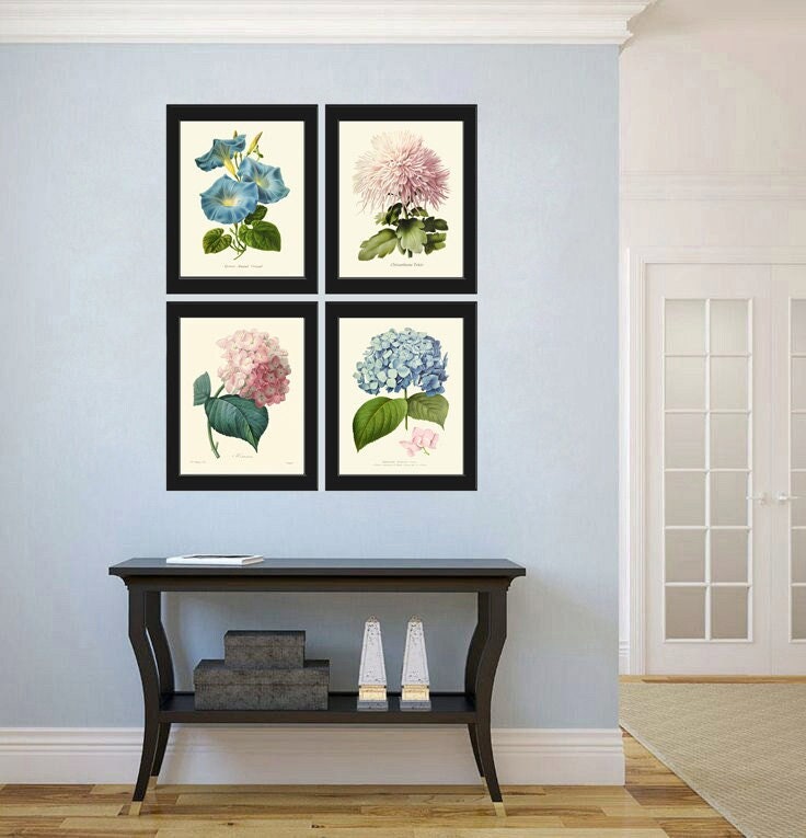 Hydrangea Blue Pink Botanical Wall Art Home Decor Print Set of 4 ...