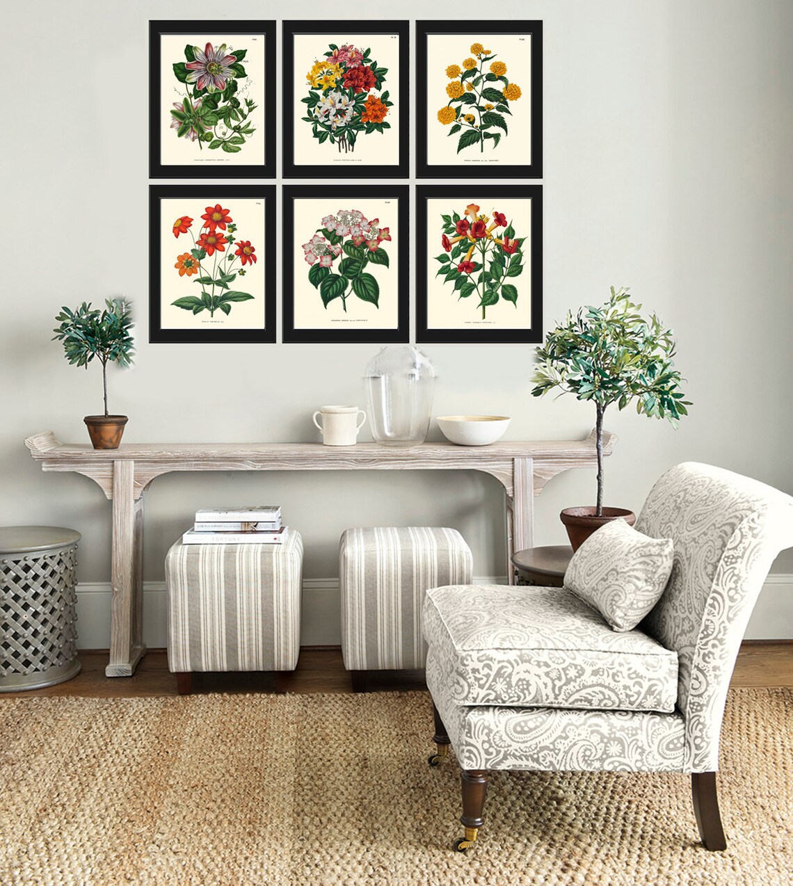 Botanical Prints Wall Art Set of 6 Beautiful Vintage Antique Passion ...